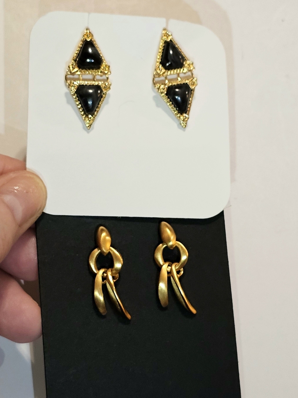 Two Pairs New Matte Gold and Black Geometric Drop Earrings Women Jewelry